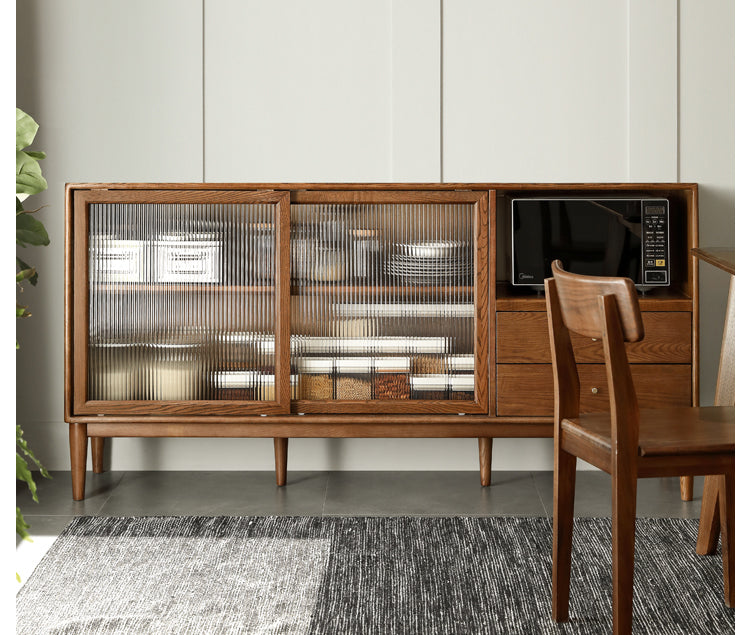 Ash Solid Wood Sideboard High Wine Cabinet Buffet