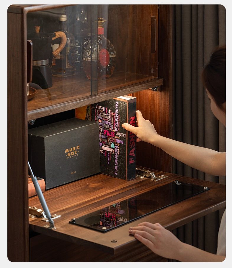 Black Walnut, Golden Sandalwood Solid Wood Antique Locker Retro Side Cabinet.