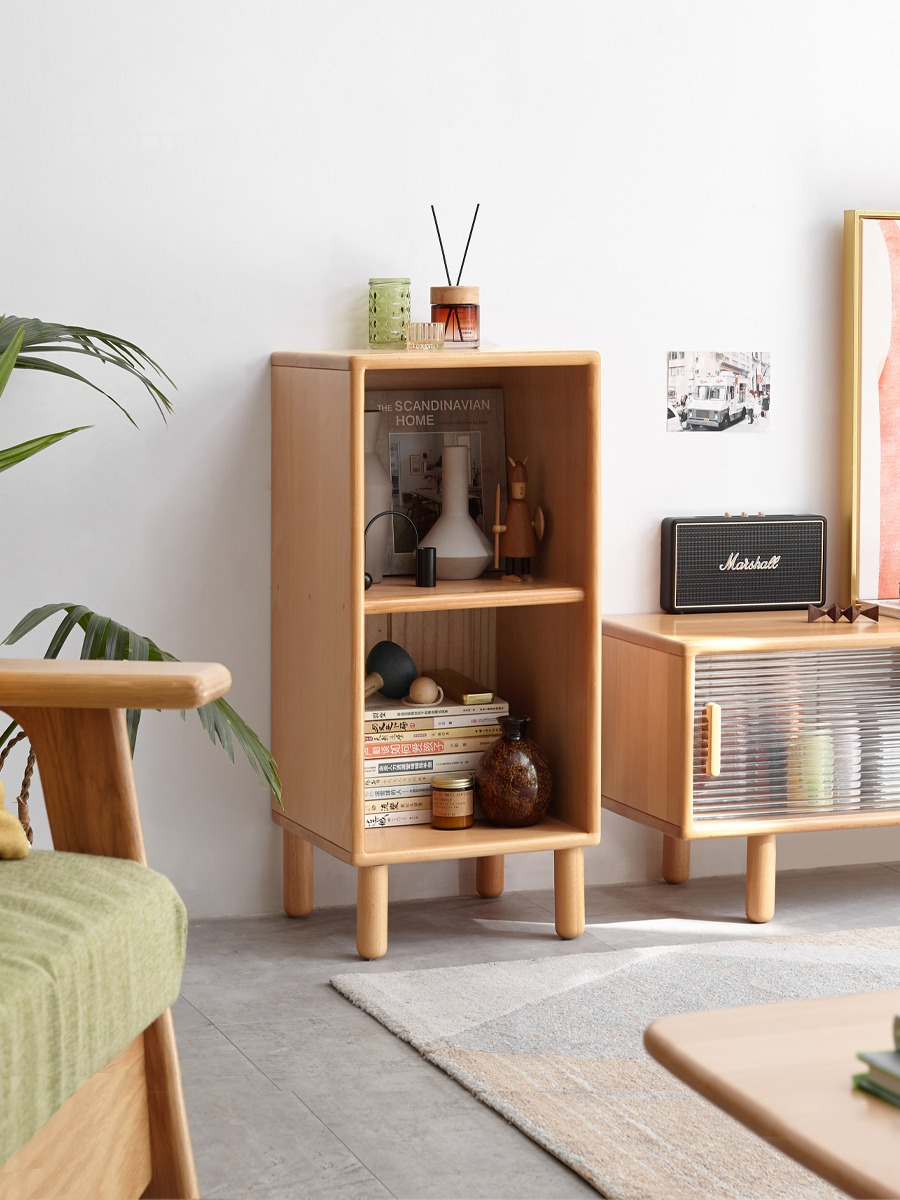 Beech Solid Wood Small Bookshelf Side Cabinet