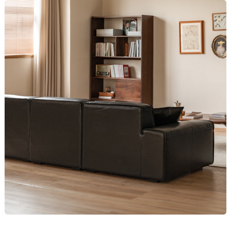 Top-grain Cowhide Leather Black Sofa.