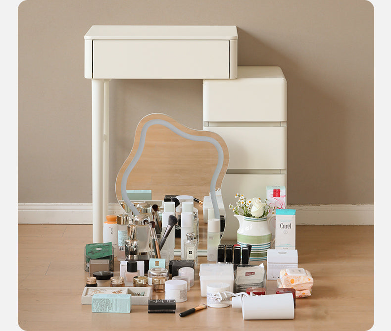 Poplar Solid Wood Telescopic Small Dressing Table Cream Style.