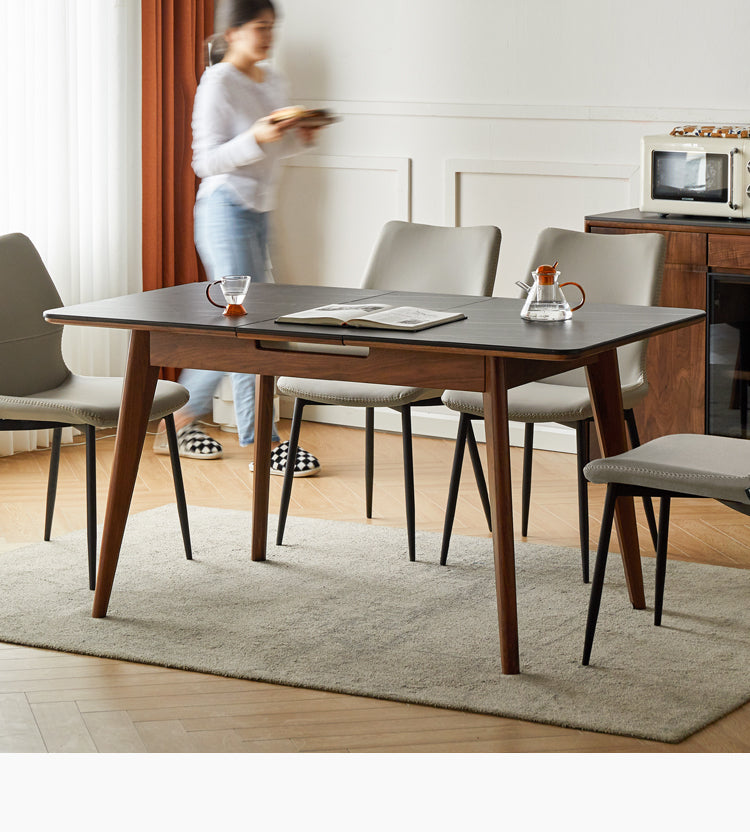 Black Walnut, Ash Solid Wood Telescopic Rock Slab Dining Table