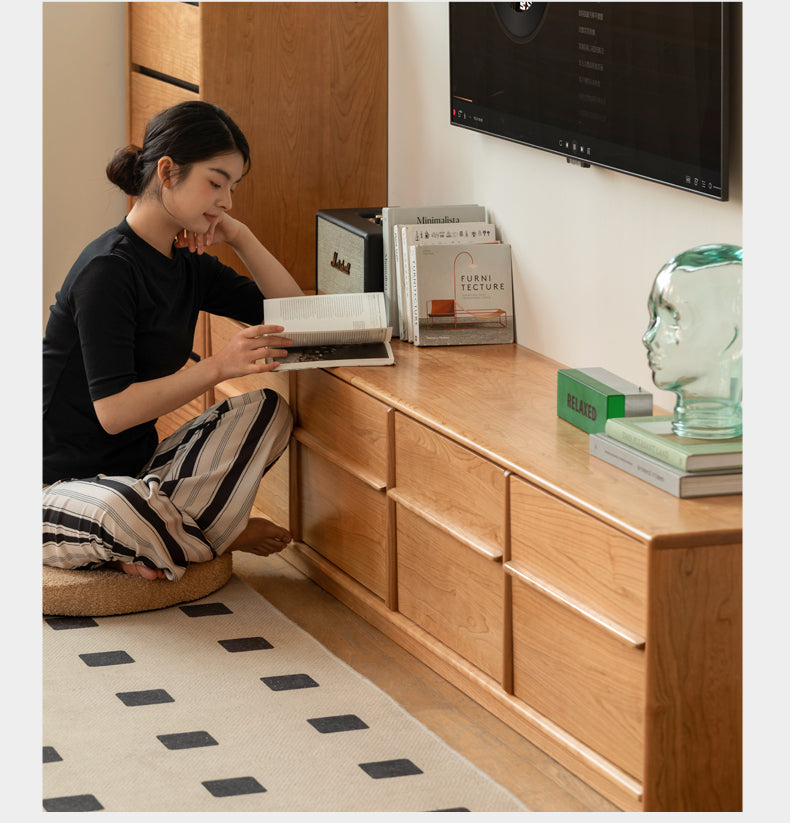 Сherry Solid Wood Modern Floor Storage Locker TV Cabinet.