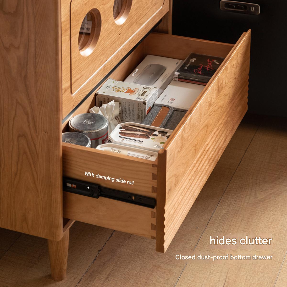 Cherry Solid Wood Retro Storage Side Cabinet.