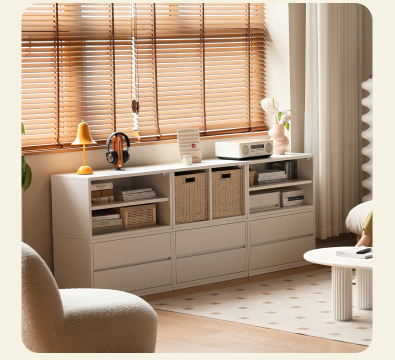 Poplar Solid Wood TV Cabinet Floor Cabinet Cream Style