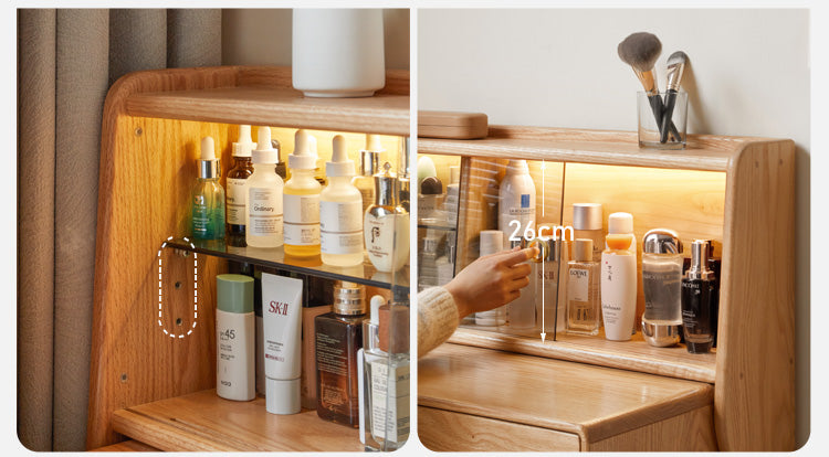 Oak Solid Wood Vanity Table Atmosphere With Lights.