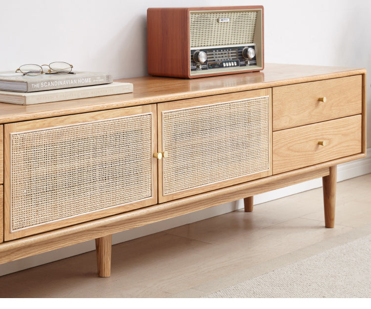 Rattan Oak solid wood TV cabinet"