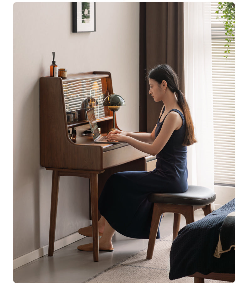Black Walnut, Sandalwood Solid Wood Light Luxury Multifunctional Dressing Table