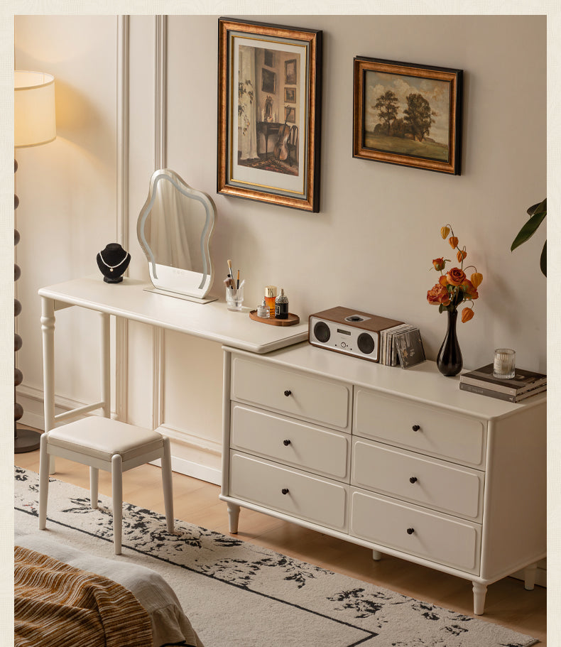 Solid Rubberwood French Retro Dressing Table