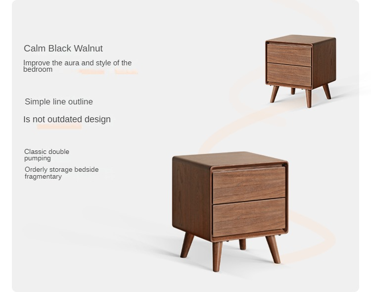Black Walnut, Ash, Oak Solid Wood Classic Nightstand.