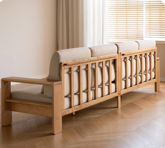 Oak Solid Wood Modern Log Style Corner Fabric Sofa.