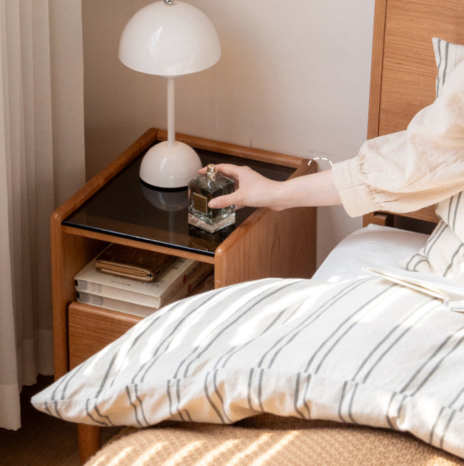 Cherry, Ash Solid Wood Small Nightstand.