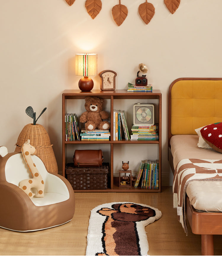 Poplar Solid Wood Children's Retro Lattice Bookshelf.