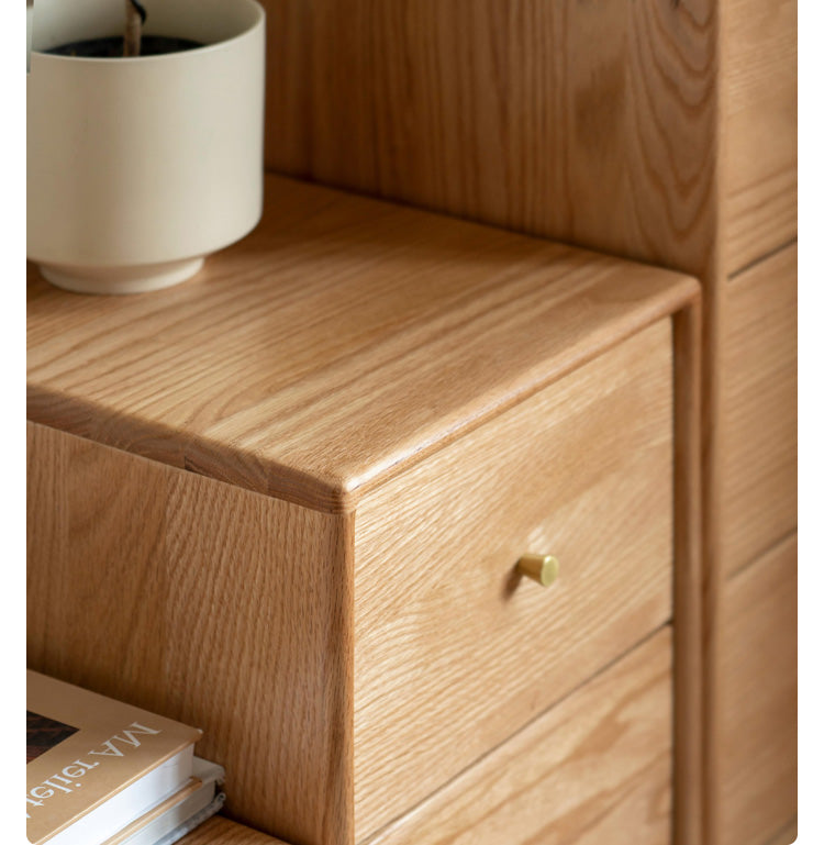 Oak Solid Wood Side Cabinet, Multi-Functional Storage.