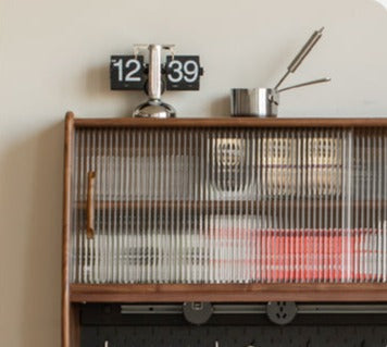 Black Walnut Solid Woof Sideboard Integrated High Cabinet Glass