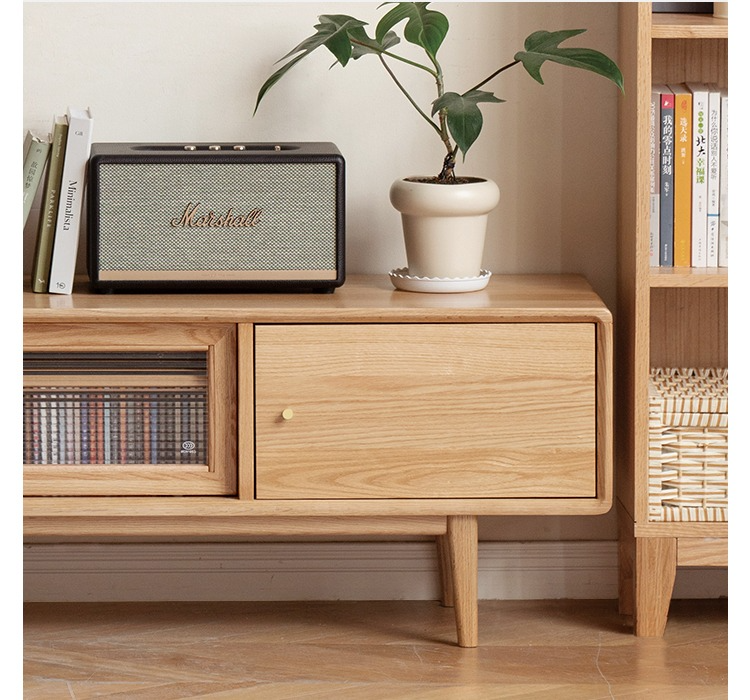 Oak, Ash Solid Wood TV Stand Sliding Door