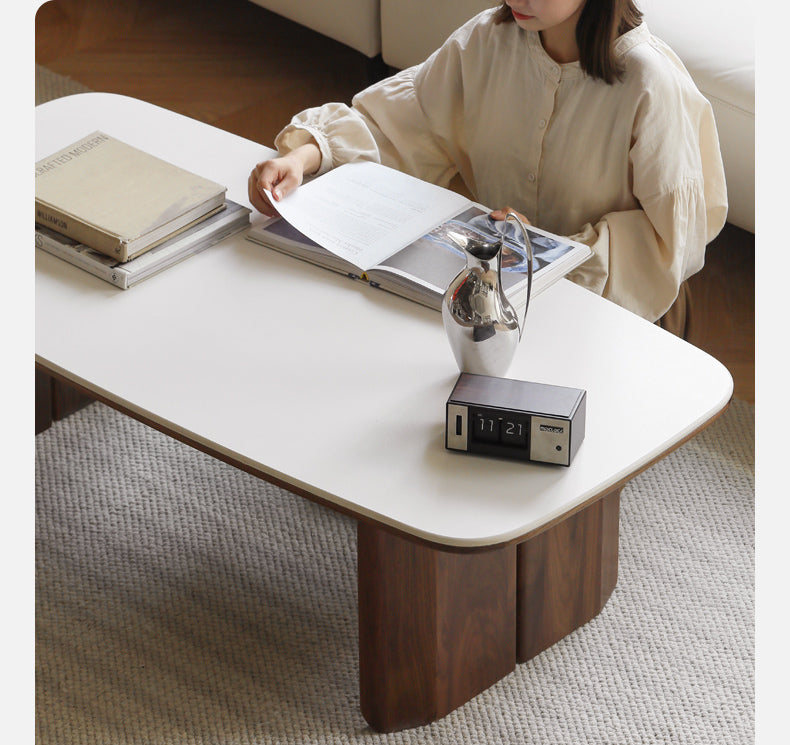 Rubber, Oak, Black Walnut, Сherry Solid Wood Rock Plate Coffee Table