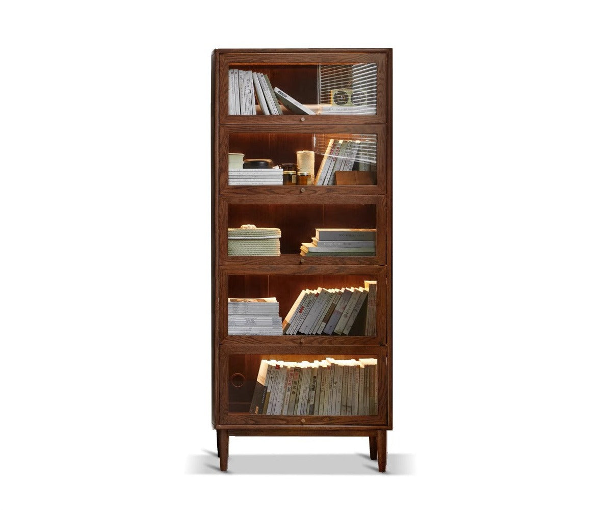 Glass door Bookcase, Side Cabinet Black Walnut, Oak solid wood"