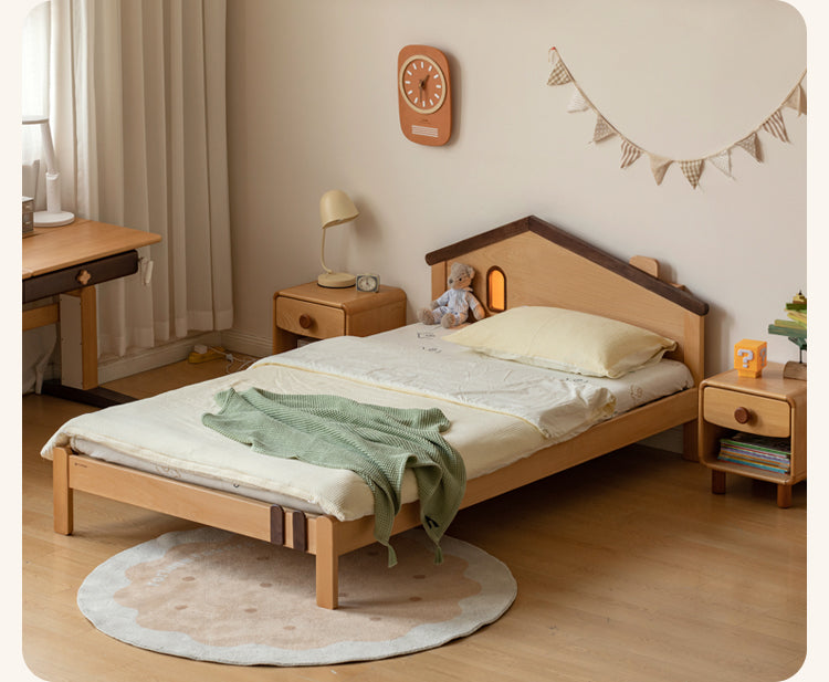 Beech, Poplar, Little House Kids Bed with 15min Delay Turning Off the Lights<