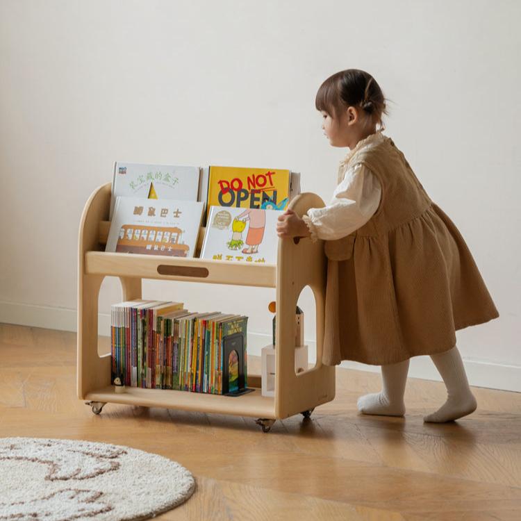 Poplar Solid Wood Movable Kids Storage Rack