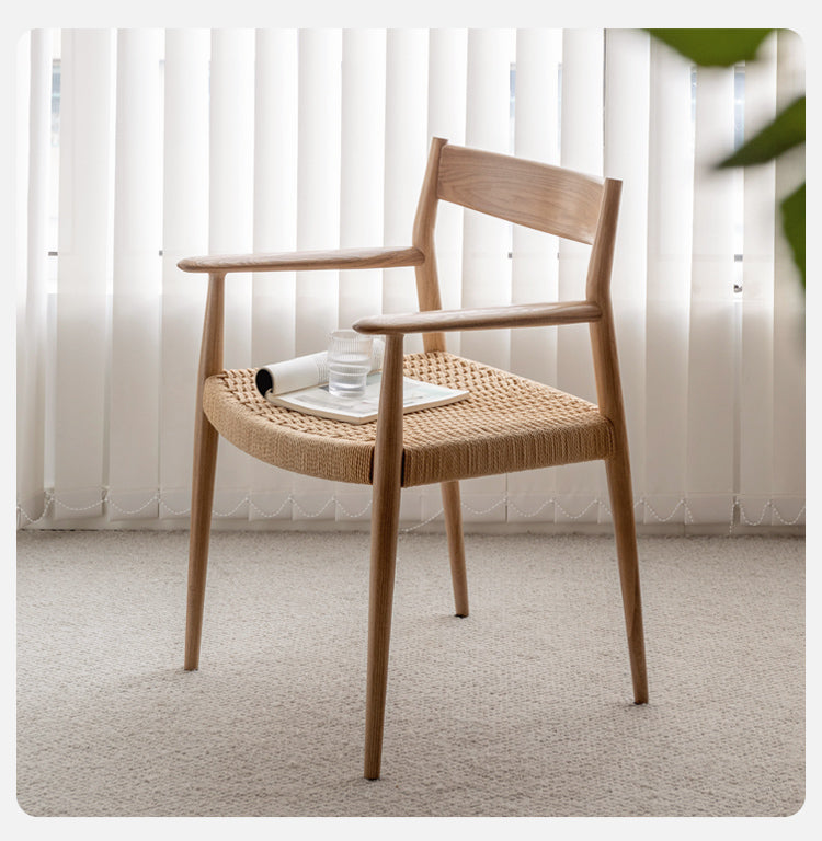 Oak Solid Wood Rope Weaving Chair, Original Wood Leisure Armchair: