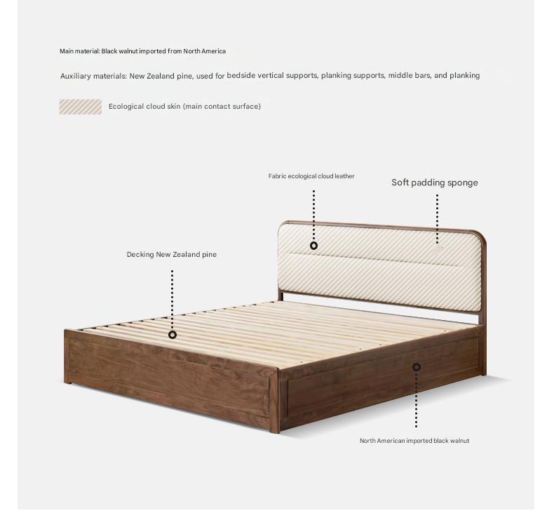 Black walnut solid wood storage box bed technology cloth soft back