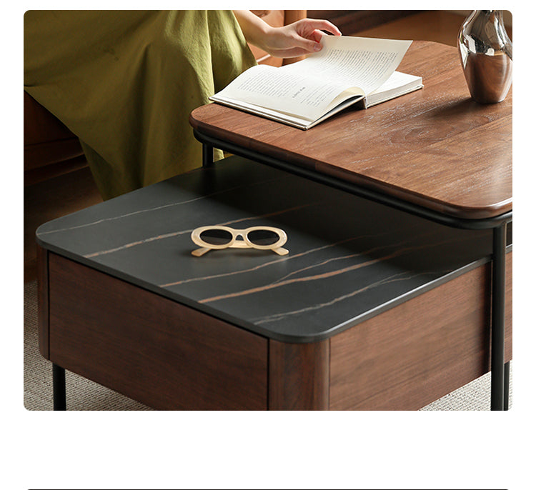 Sandalwood, Oak, Black Walnut Solid Wood Slate Top Coffee Table