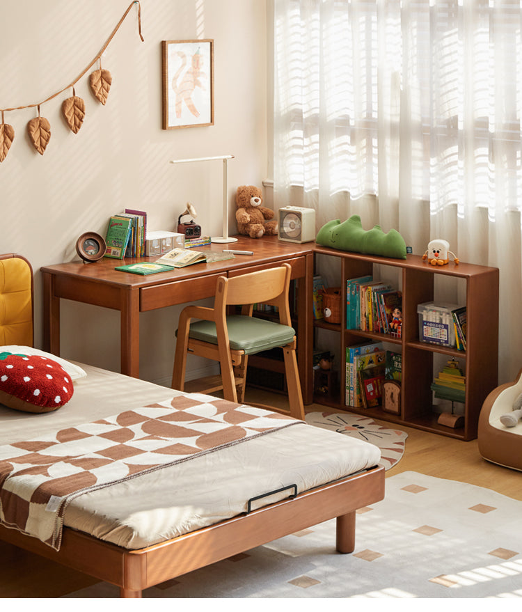 Poplar Solid Wood Children's Retro Lattice Bookshelf.