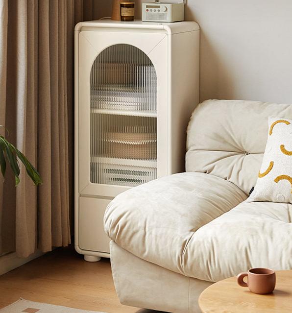 Poplar Solid Wood White Cream Style Floor Side Cabinet.