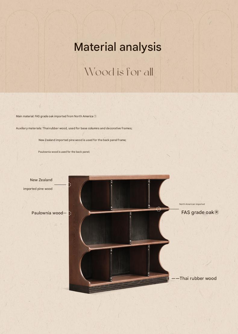 Oak Solid Wood French Retro Bookcase.