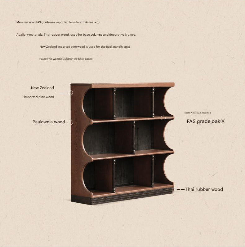 Oak Solid Wood French Retro Bookcase.