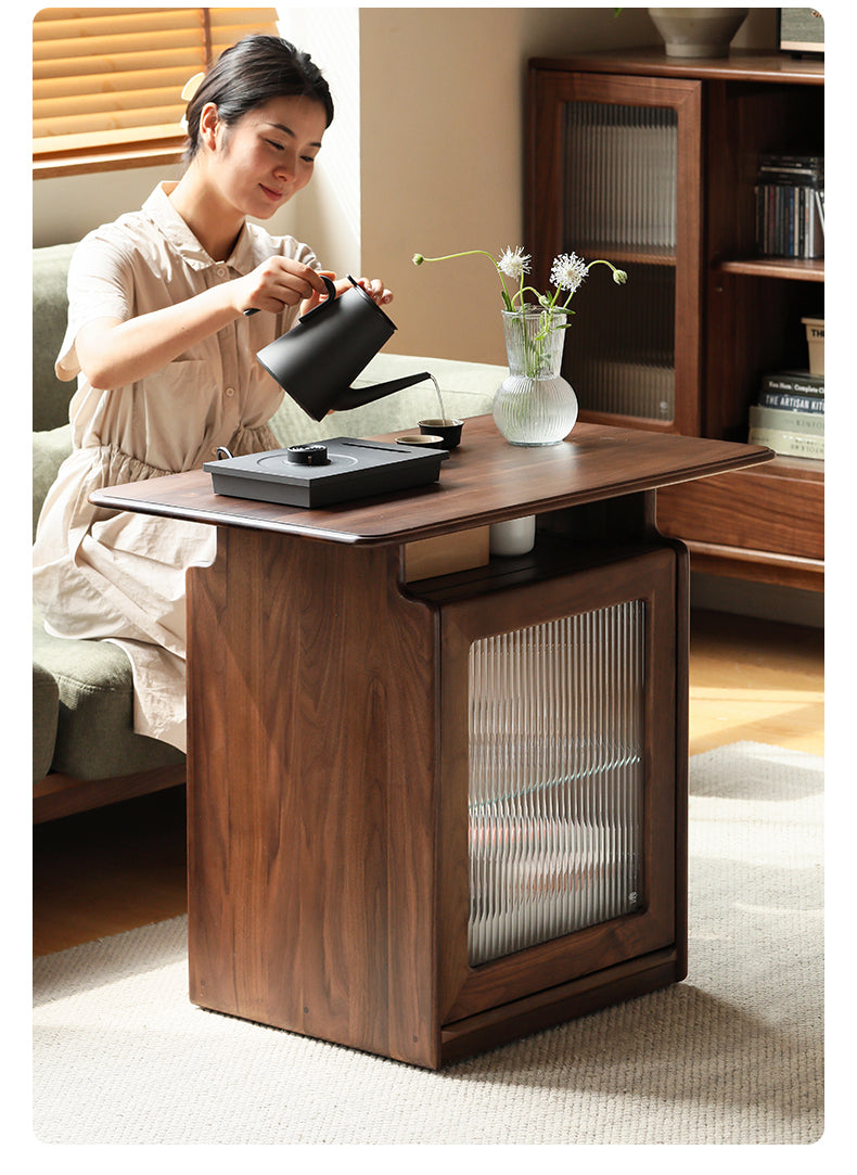 Ash, Black Walnut Solid Wood Mobile Coffee Cabinet