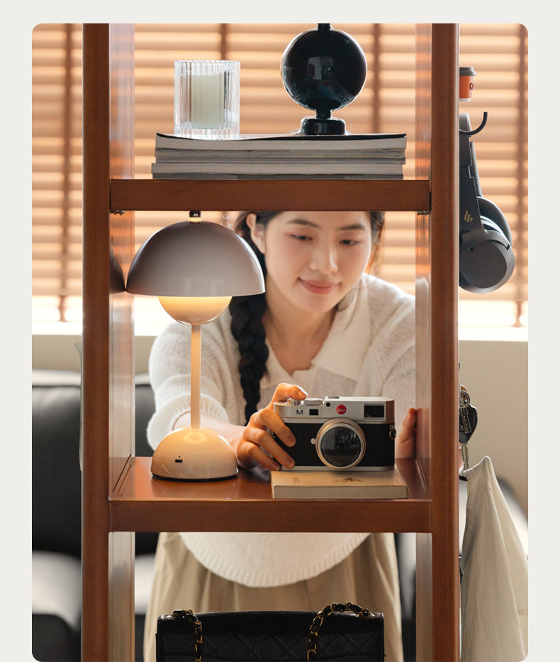 Poplar, Cherry Solid Wood Rotating Multi-Function Retro Mirror Bookshelf