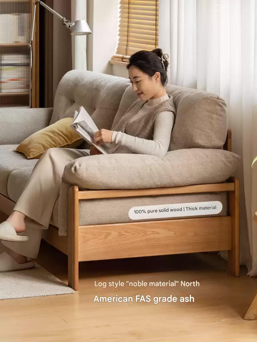 Ash Solid Wood Genuine leather, fabric sofa