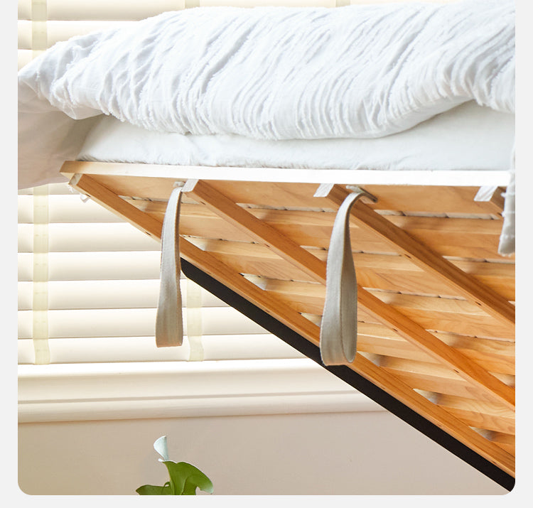 Oak Solid Wood Fabric Box Bed Cream Style