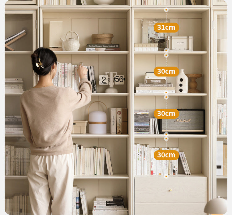 Oak Solid Wood Combination Bookcase Glass Door Floor-to-ceiling Bookshelf