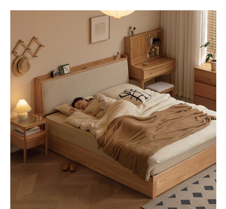 Oak Solid Wood Box Bed Storage Bed Technology Loth, Fabric