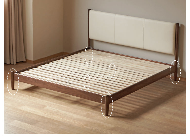 Oak,Black Walnut Solid Wood Top-Grain Cowhide Leather Bed