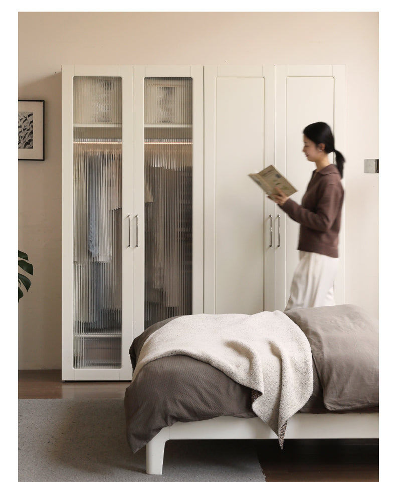Poplar Solid Wood Modern Lighted Locker White Cream Style Wardrobe.