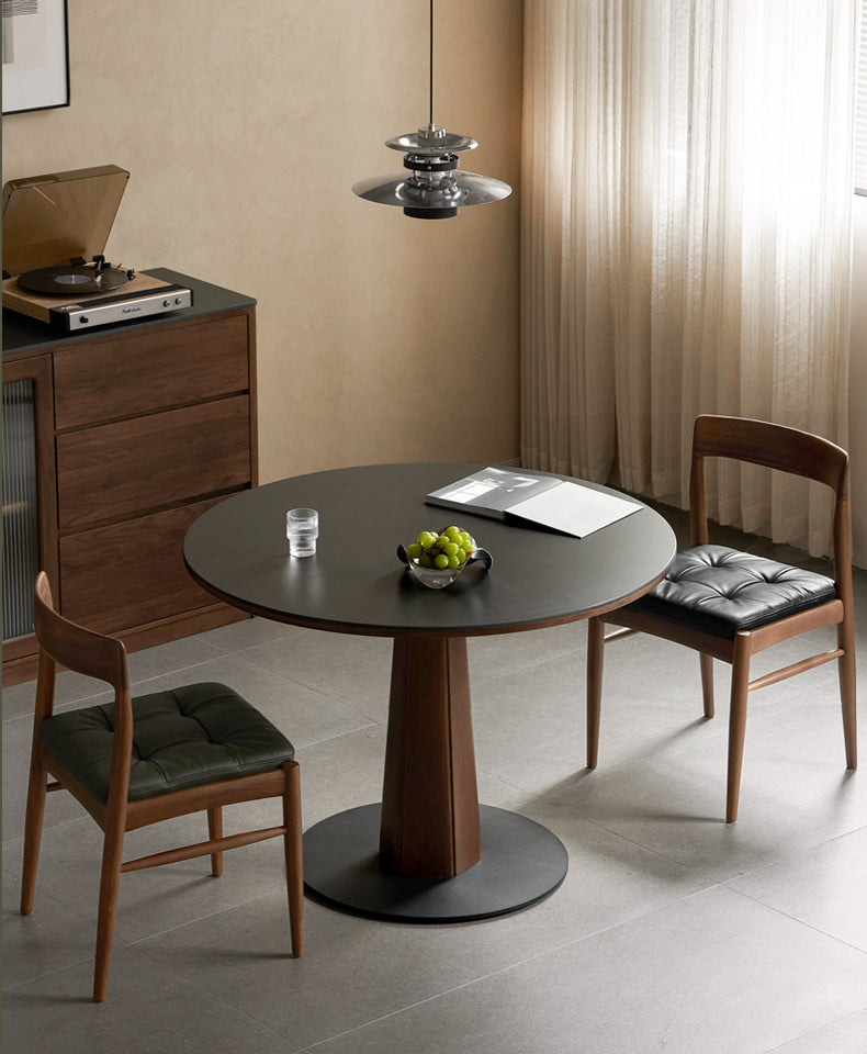 Set 4 pcs Black Walnut Solid Wood Dining Chair with Leather Seat, Mid Century Modern