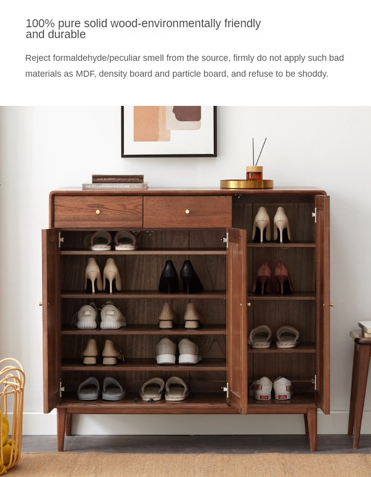 Oak Solid Wood Shoe Cabinet, Entrance Cabinet