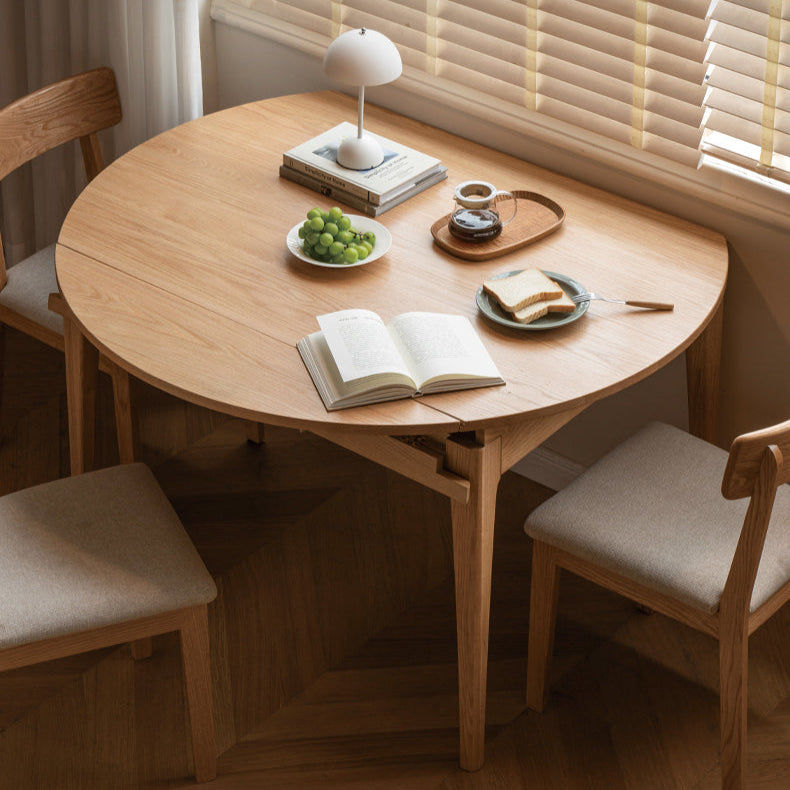 Solid Rubberwood, Oak Solid Wood Folding Round Retractable Dining Table