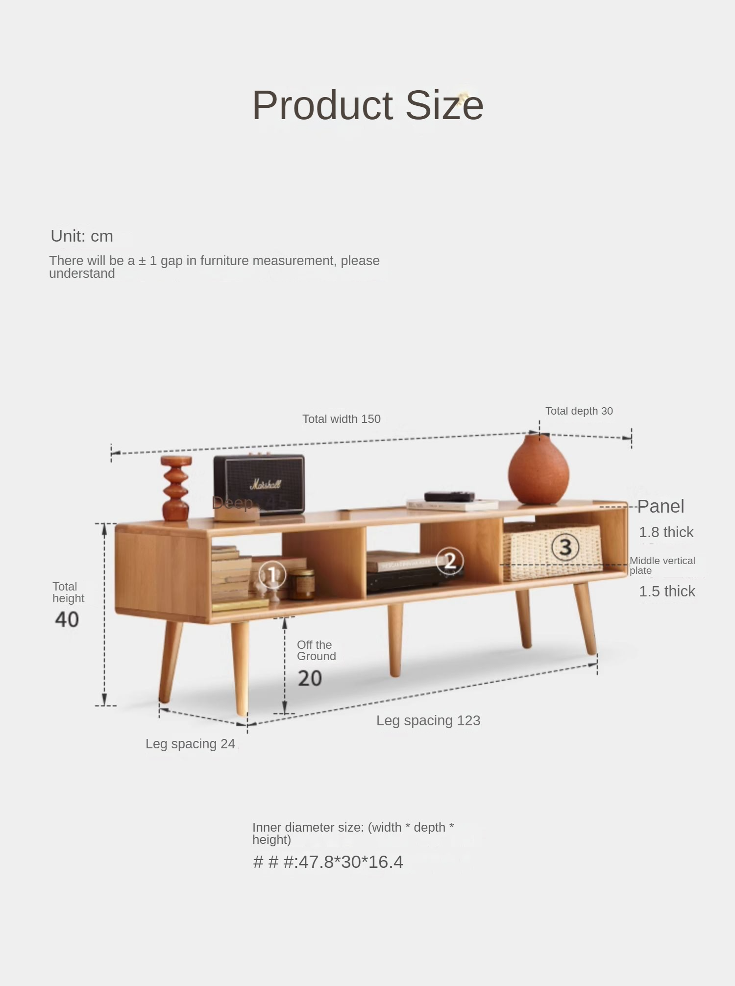 Beech Solid Wood TV Cabinet Open Storage.