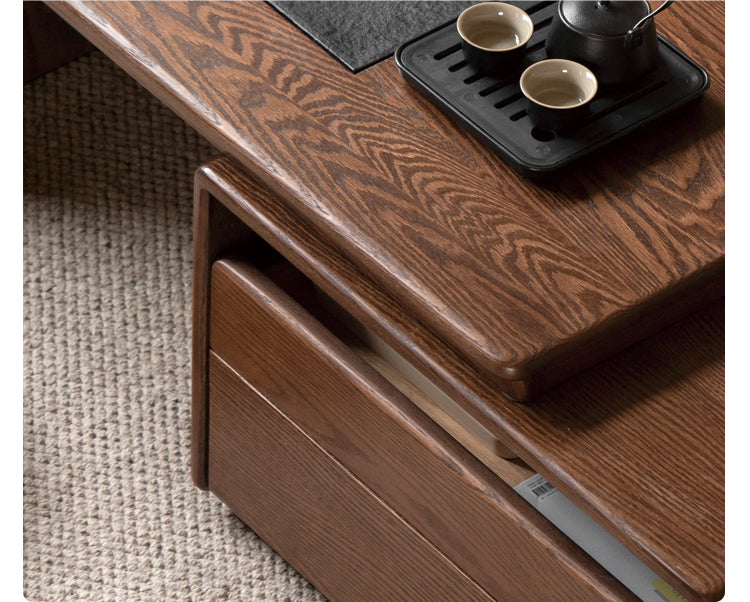 Oak, Black Walnut Solid Wood Retractable Modern Tea Table