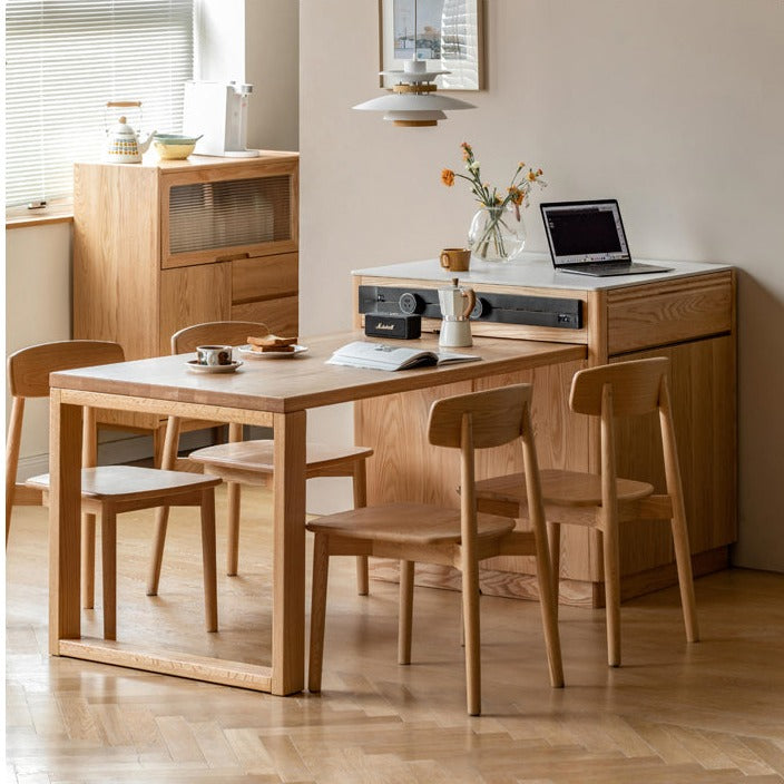 Oak Solid Wood Island + Table Integrated Retractable Rock Board