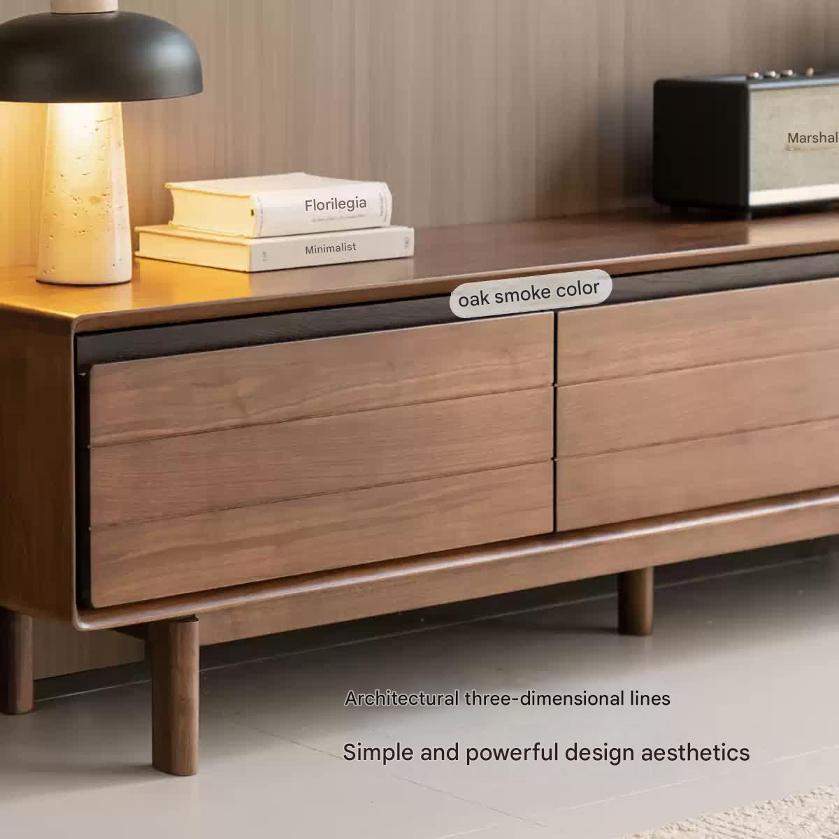 Black Walnut, Oak Solid Wood Floor Modern TV Cabinet.