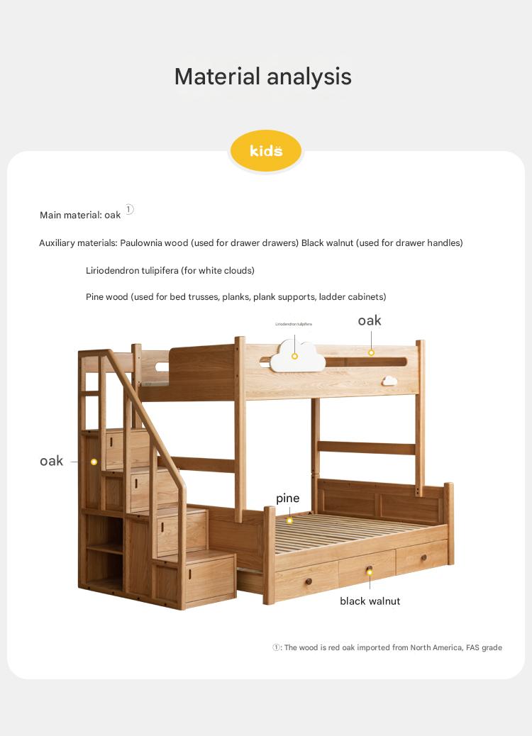 Oak Solid Wood Children's Cloud Bunk Bed
