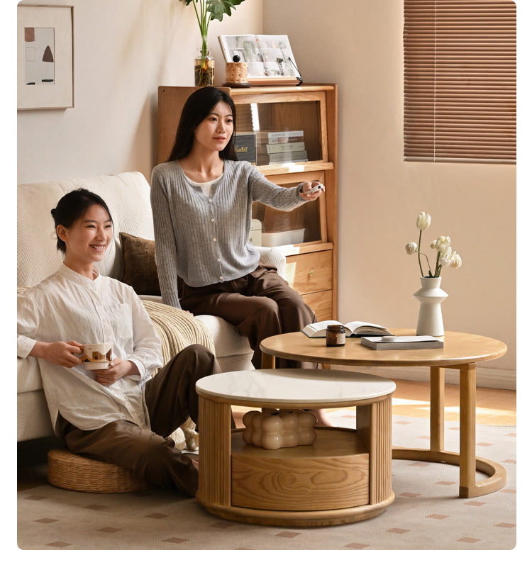 Ash Solid Wood Modern Rock Plate Round Table Coffee