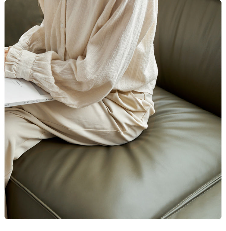 First Layer Yellow Cowhide Italian Tofu Block Sofa.