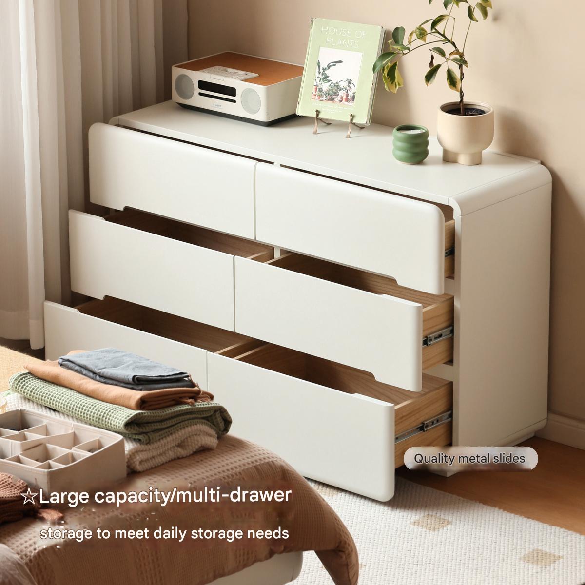 Poplar, Solid Rubberwood Storage Cream Drawer Dresser
